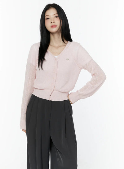 v-neck-boucle-crop-cardigan-iu503 / Pink