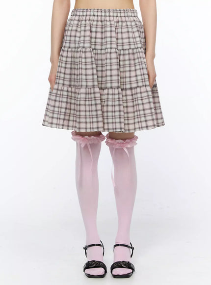 plaid-checkered-midi-skirt-iy526 / Pink