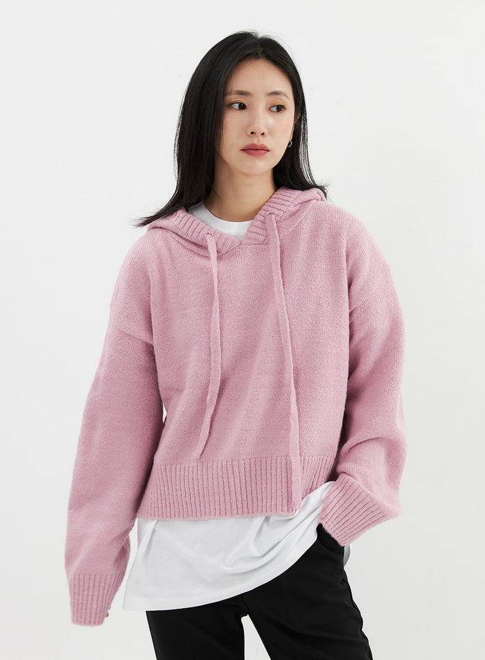 hooded-knit-sweater-oo305 / Pink