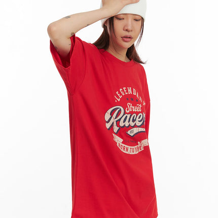 oversize-graphic-lettering-tee-iy410 / Red