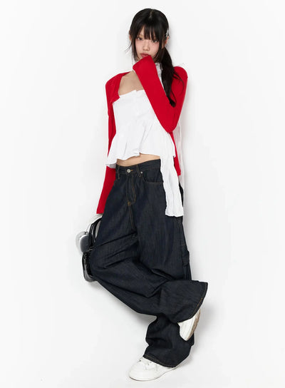simple-round-neck-cardigan-iy526 / Red