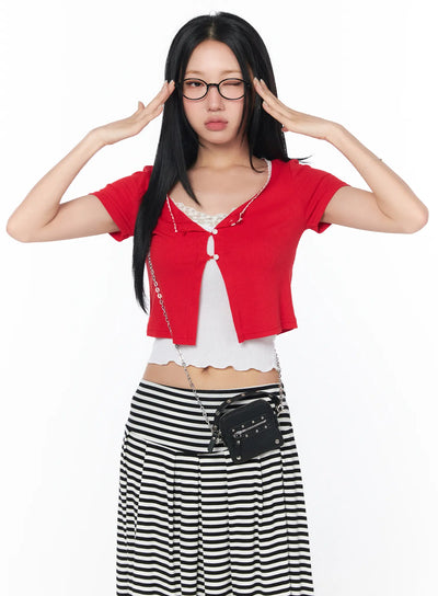 contrast-lace-crop-cardigan-cy512 / Red