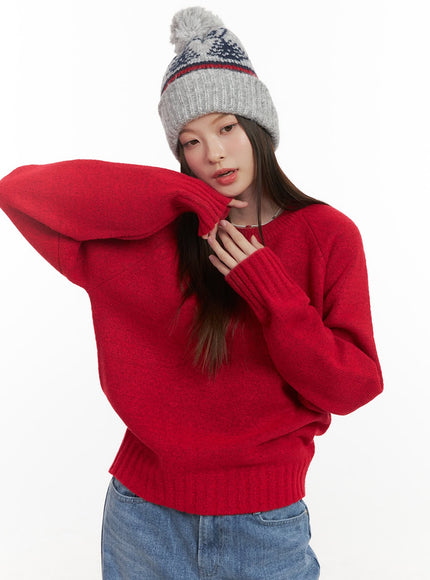 comfy-round-neck-sweater-od418 / Red