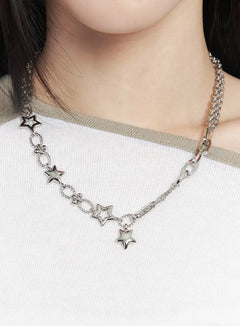 star-chain-link-necklace-ij528 / Silver