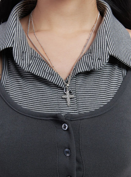 layered-linear-charm-necklace-cd530 / Silver