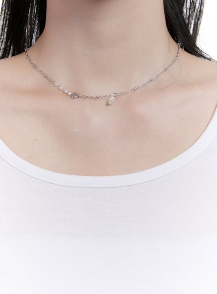 fake-pearl-heart-necklace-cf528 / Silver