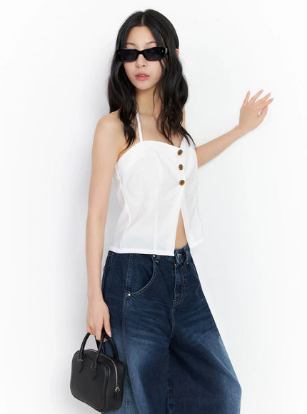 buttoned-halter-neck-top-ig508 / White