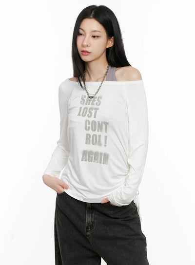 graphic-off-shoulder-long-sleeve-top-cg522 / White