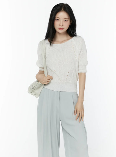 linen-half-sleeve-knit-tee-iu503 / White