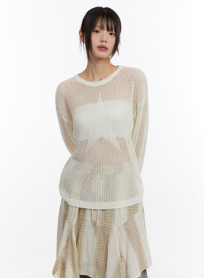 star-mesh-knit-long-sleeve-top-ca508 / White