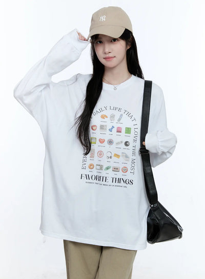 oversized-graphic-print-long-sleeve-tee-cg513 / White