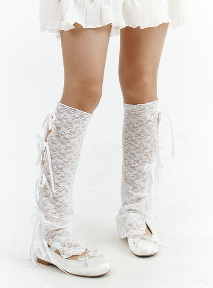 ribbon-cut-out-lace-leg-warmers-cj424 / White