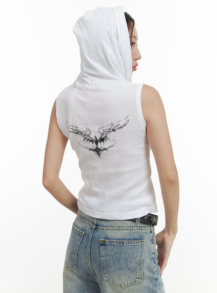 graphic-cotton-hooded-crop-top-og406 / White