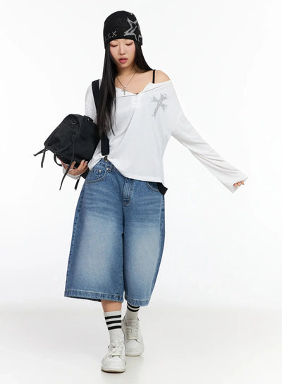 oversized-cross-detail-long-sleeve-top-ca513 / White