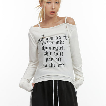 chic-off-shoulder-letter-print-top-co415 / White