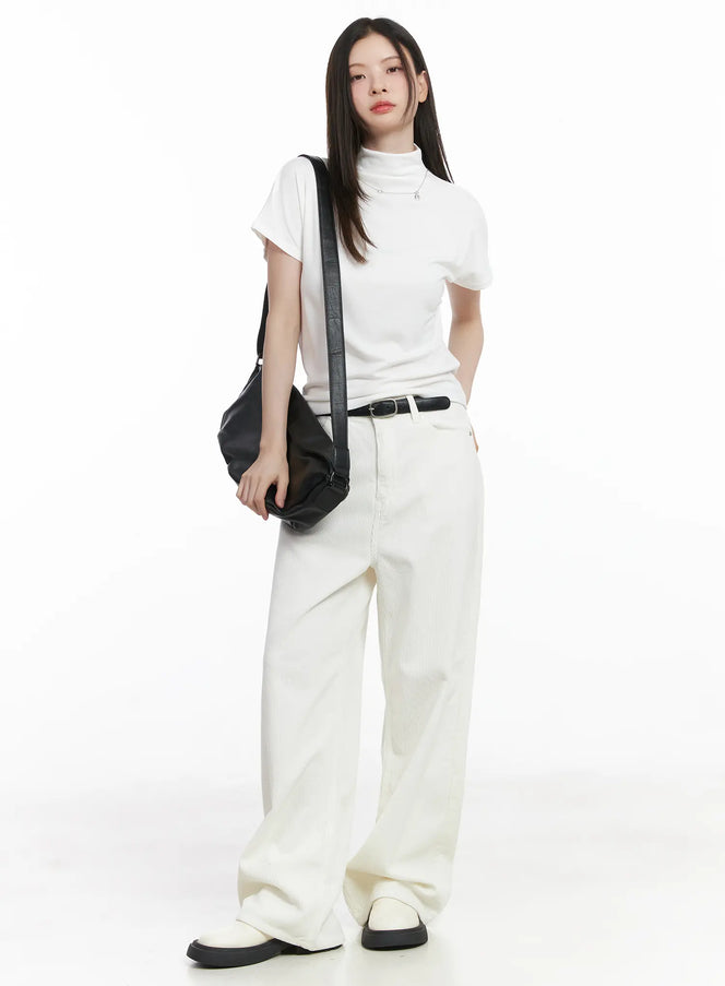 basic-mock-neck-short-sleeve-top-cj507 / White