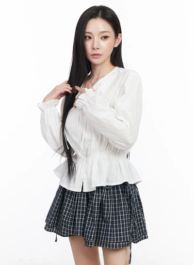 shirred-ribbon-blouse-cm519 / White