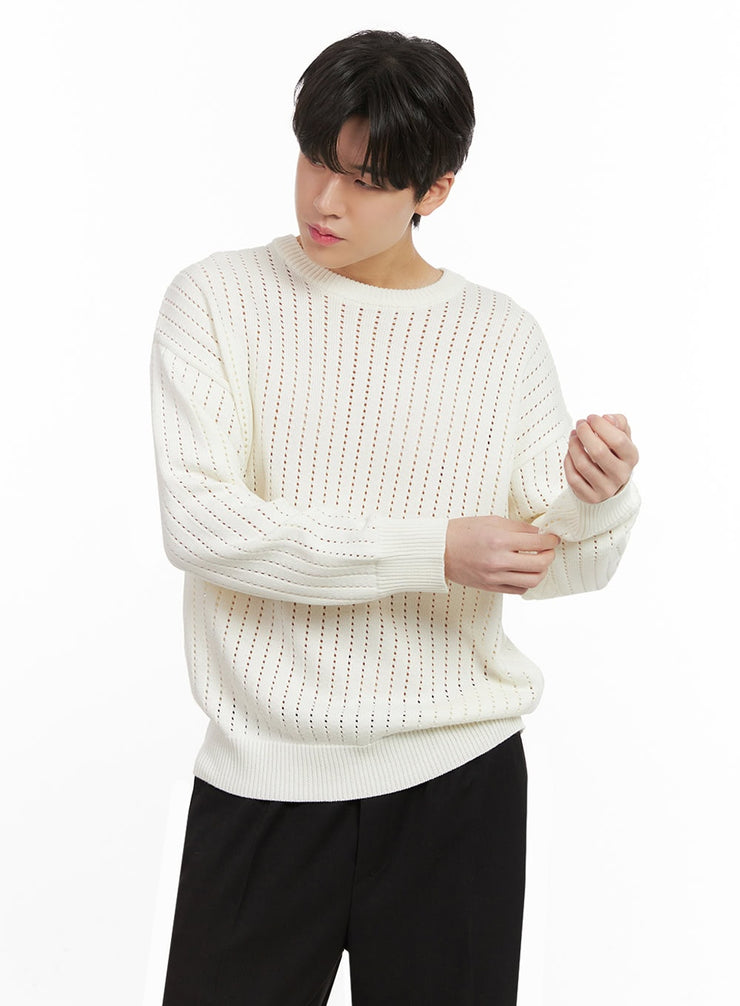 mens-knitted-hole-sweater-ij517 / White