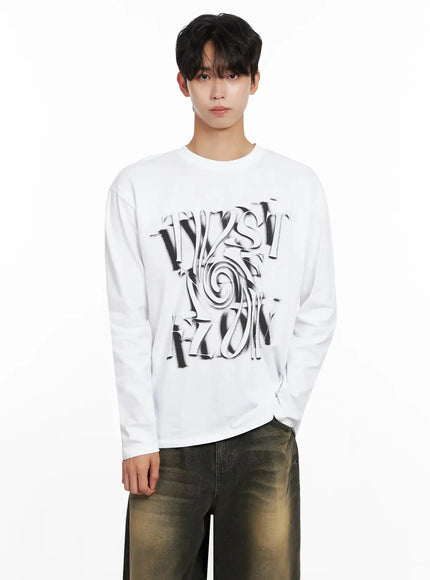 mens-twist-graphic-long-sleeve-shirt-io516 / White