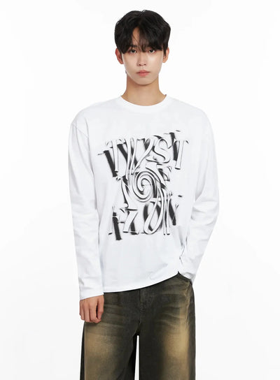 mens-twist-graphic-long-sleeve-shirt-io516 / White