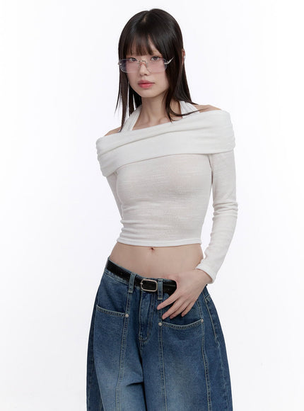 off-shoulder-crop-top-with-halter-strap-cf512 / White