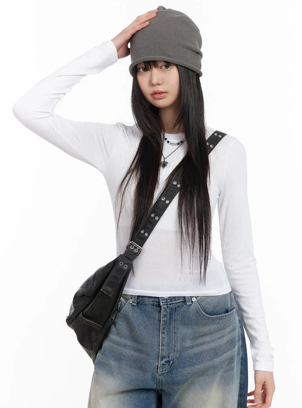 basic-round-neck-crop-long-sleeve-tee-cm512 / White