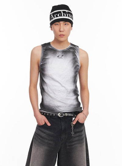 mens-washed-cotton-logo-tank-top-iy505 / White