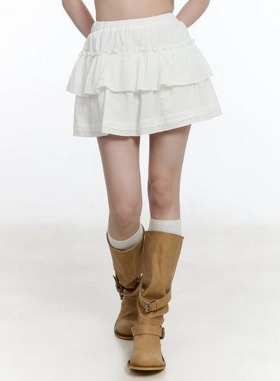ruffle-layered-mini-skirt-ca502 / White