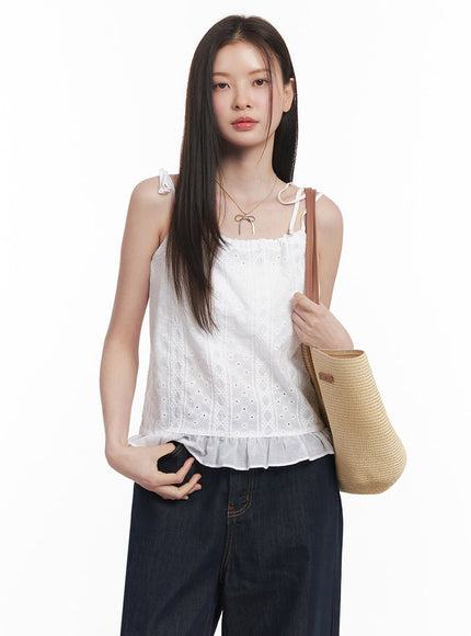 frill-lace-ribbon-cami-top-iy509 / White
