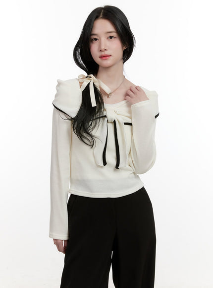 Elegant Ribbon Off-Shoulder Sweater CF527