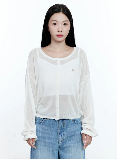 linen-relaxed-fit-cardigan-cg513 / White