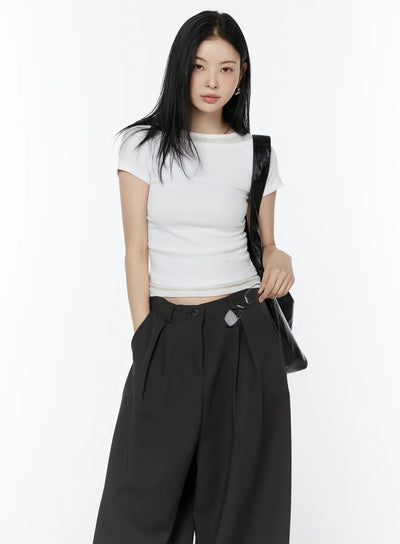layered-shirred-short-sleeve-tee-iu503 / White