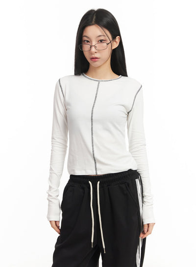 Stitched Long Sleeve Crop Top CM504