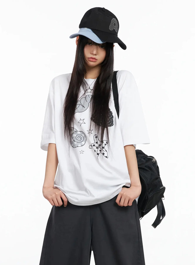 seashell-graphic-oversized-t-shirt-ia523 / White