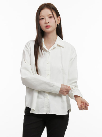 basic-cotton-button-up-top-od418 / White