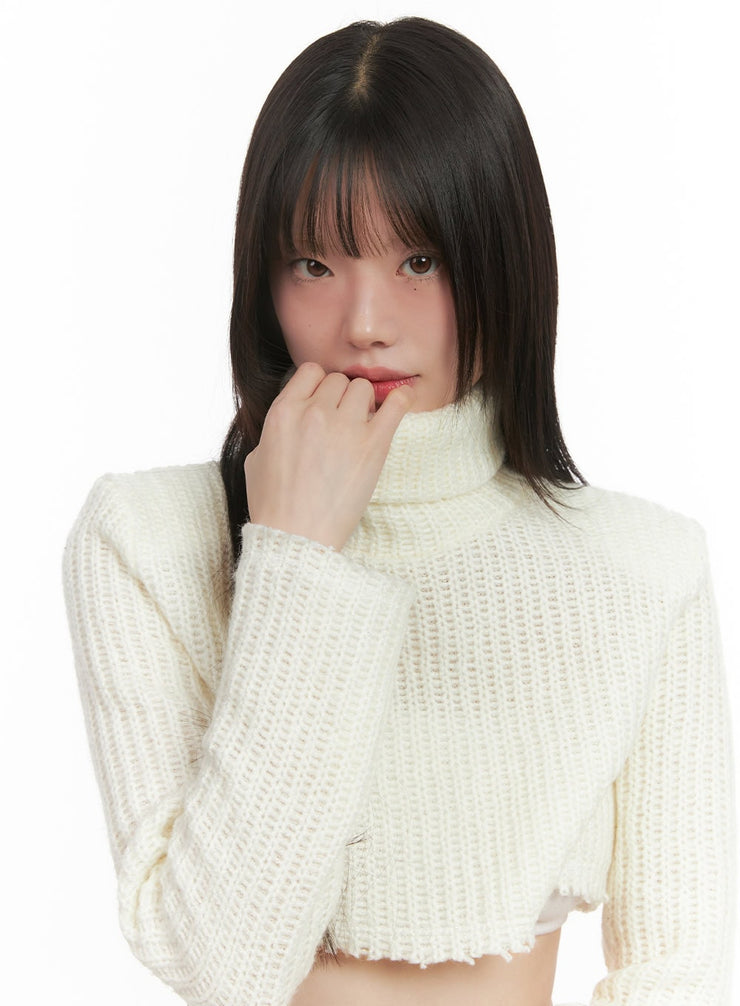 turtle-neck-cropped-sweater-cd426 / White