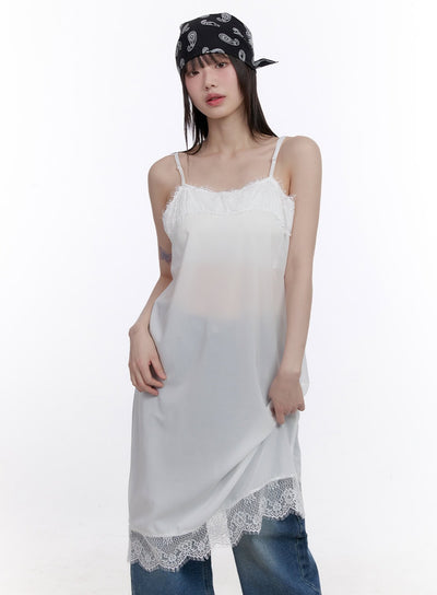 sheer-lace-trim-camisole-dress-cf512 / White