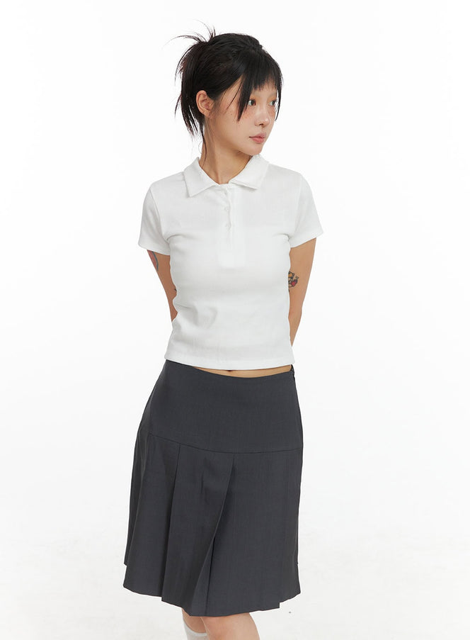 collar-buttoned-polo-crop-top-cl415 / White