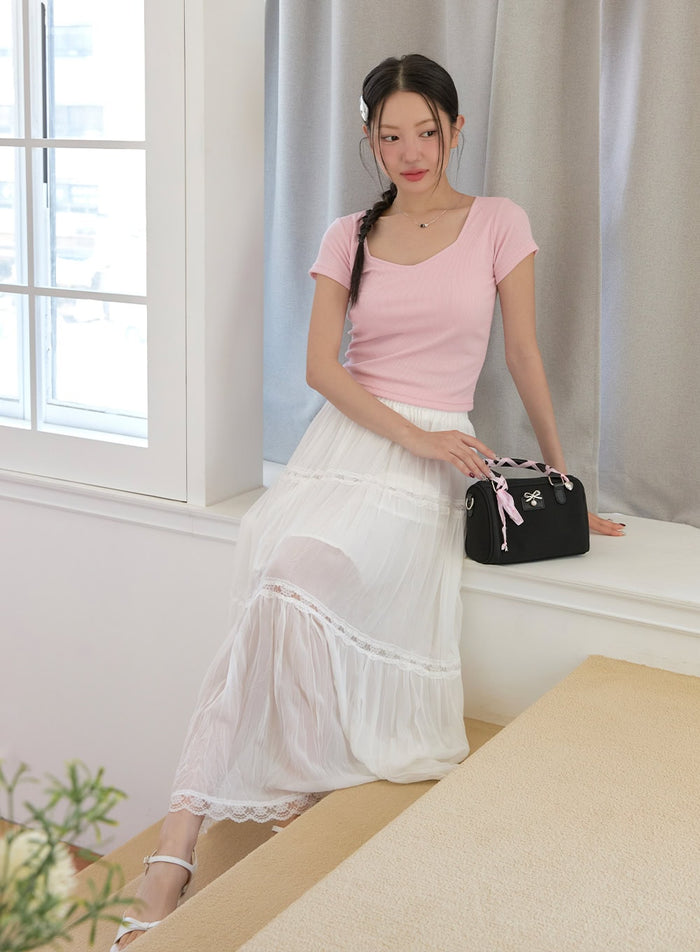 lace-mesh-maxi-skirt-oy427 / White