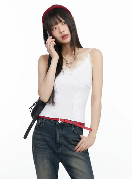 romantic-lace-trim-cami-top-f517 / White