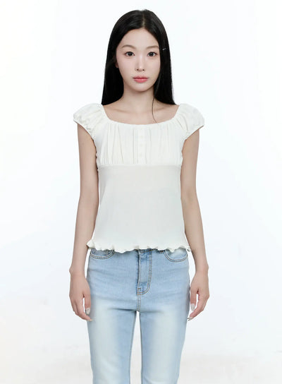 ruffle-puff-sleeve-tee-cg513 / White