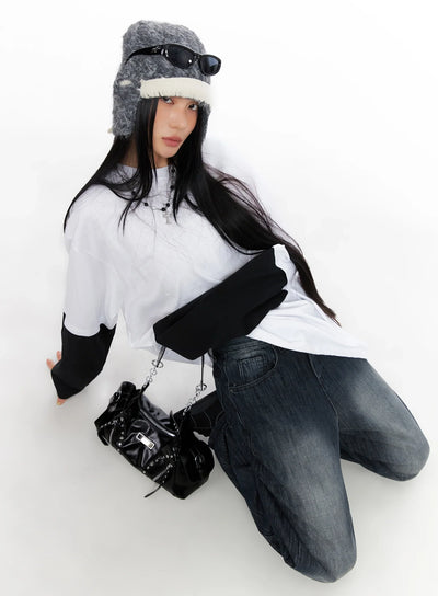 layered-contrast-oversized-long-sleeve-tee-co517 / White