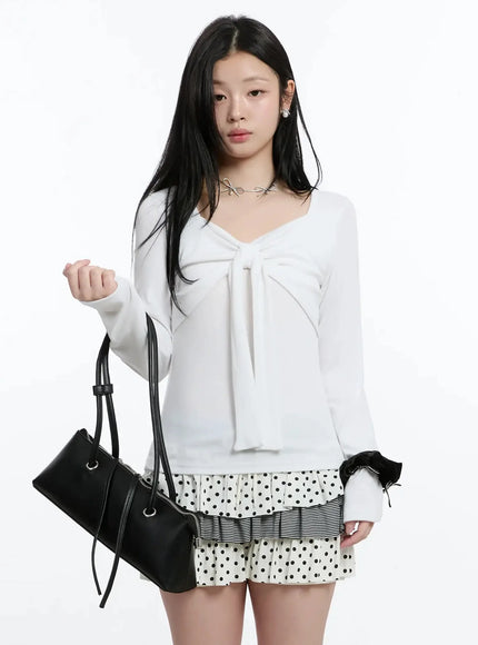 bow-tie-long-sleeve-top-im519 / White
