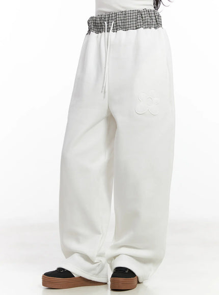 plaid-trim-sweatpants-cn527 / White