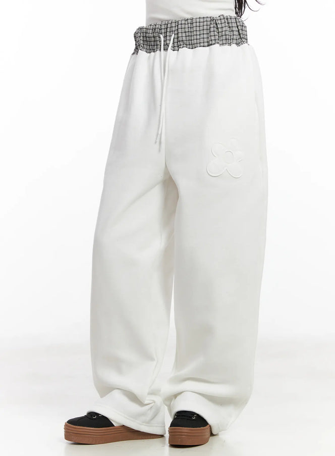 plaid-trim-sweatpants-cn527 / White