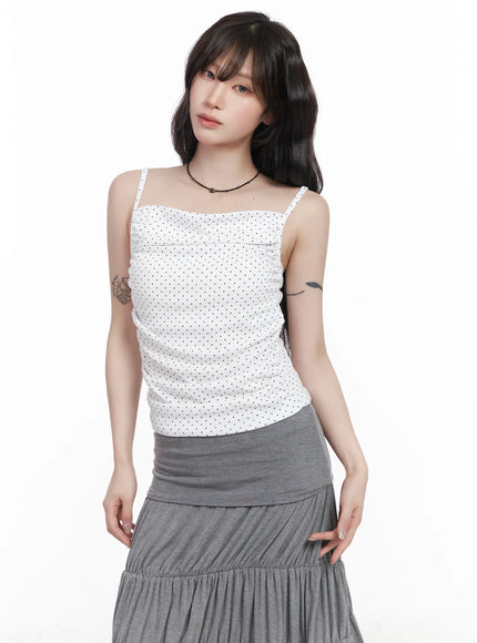 draped-dot-sleeveless-top-cf519 / White