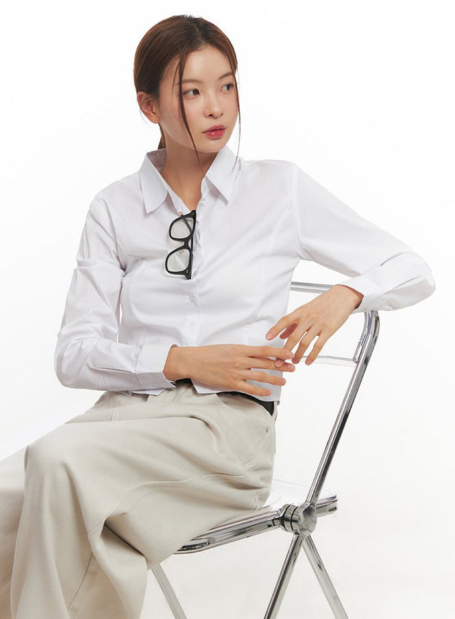 Slim-Fit Cropped Collared Button-Up Shirt IM513