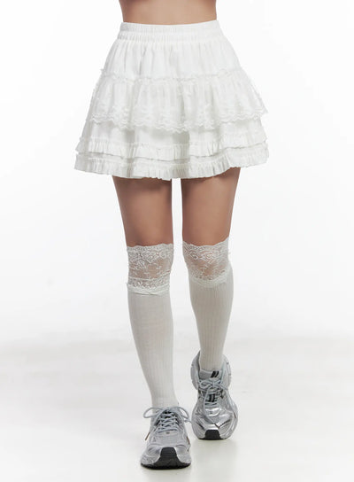 ruffled-lace-mini-skirt-cn528 / White