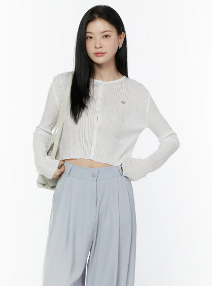 ribbed-crop-round-neck-cardigan-iu503 / White