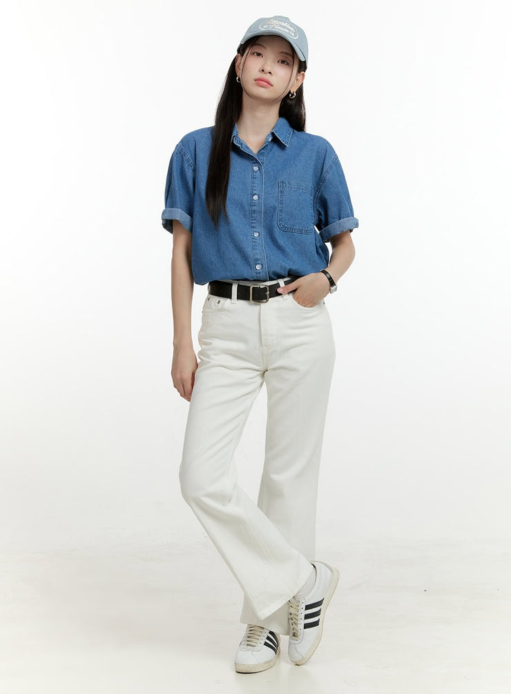 cotton-solid-straight-leg-pants-ol423 / White